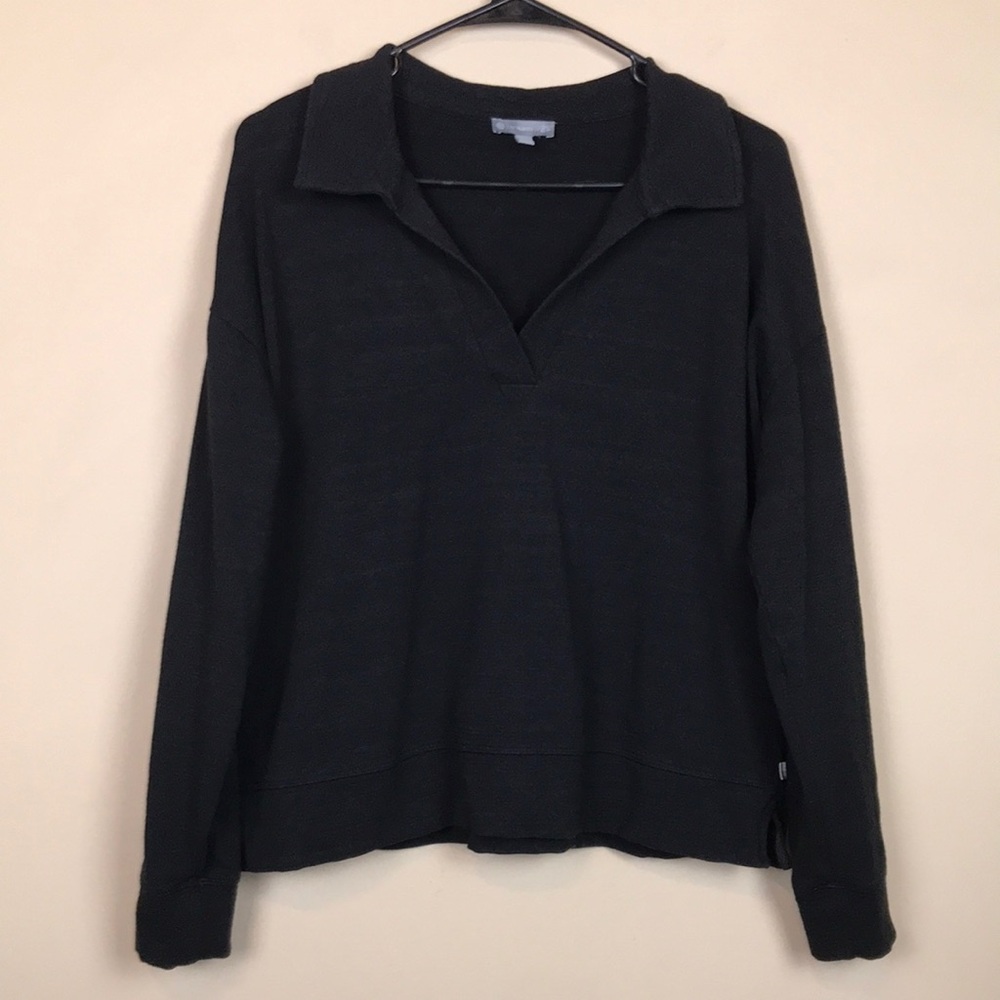 T by Talbots Women’s Knit Black SPF 50+ Split Neck Collared Popover Sweatshirt